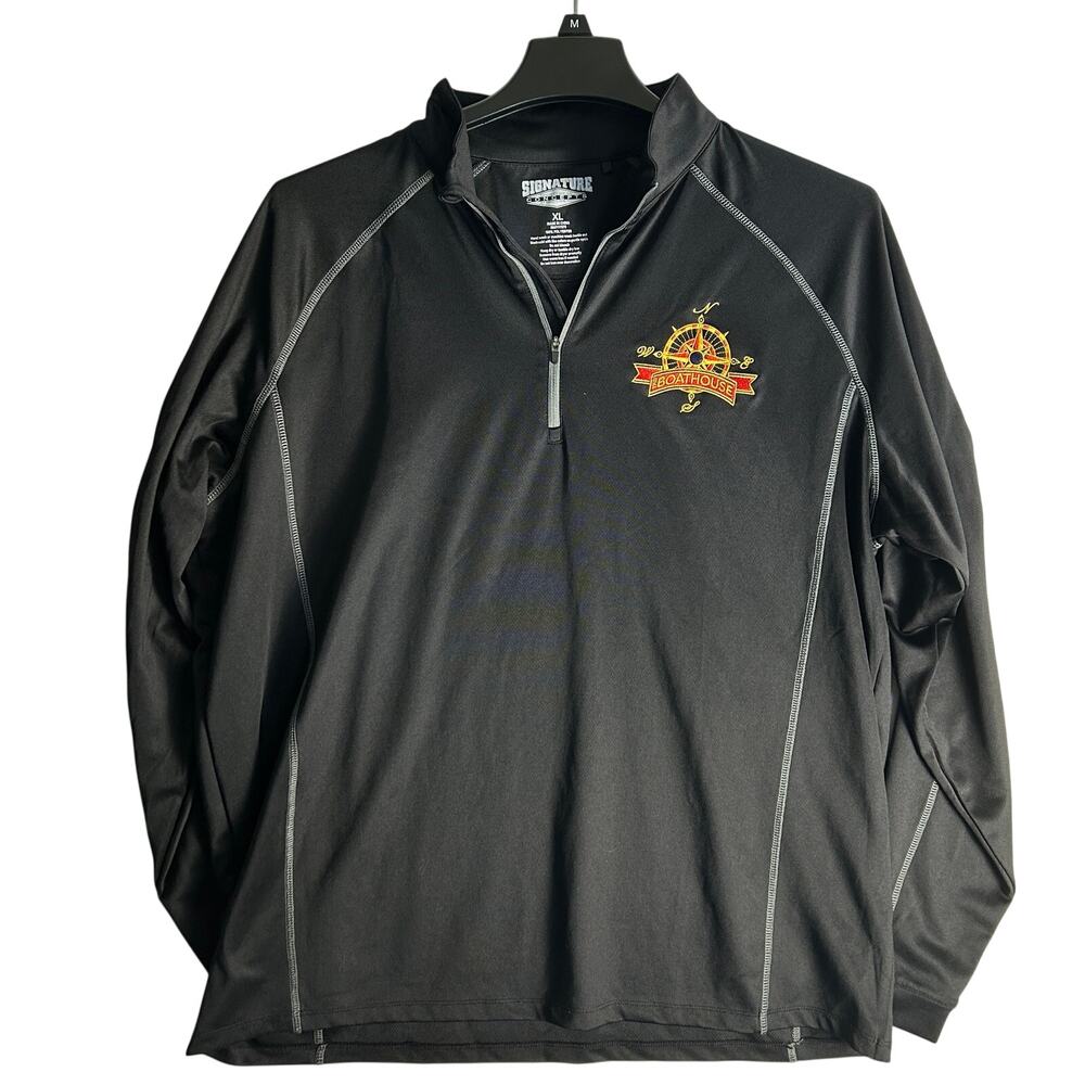 The Boathouse 1/4 Zip Pullover Mens Size XL Black Nautical Logo